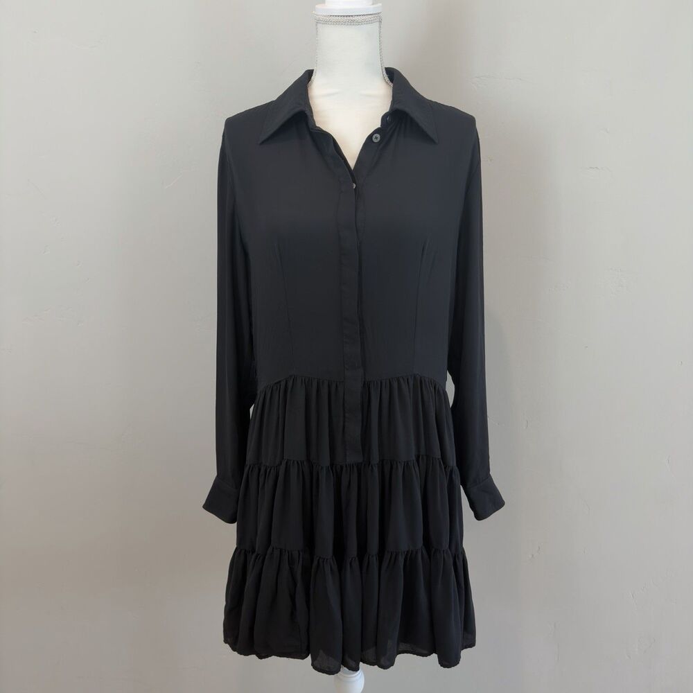 Louis Vuitton Uniforms Tiered Ruffle Shirt Dress Womens Size EU 44/US 12 Black